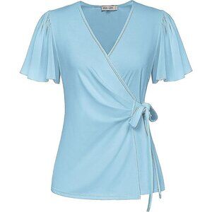 2025 Womens Summer Tops Dressy Business Casual Chiffon Short Sleeve